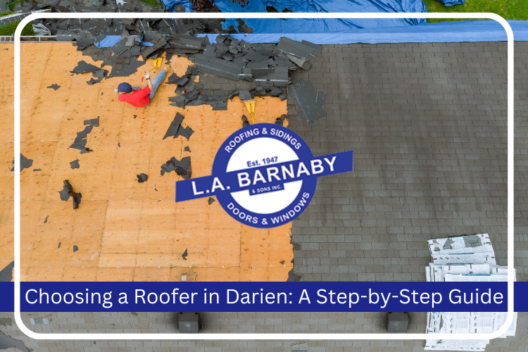 Professional roofing team from our company at work in Darien, demonstrating top-quality roofing services.